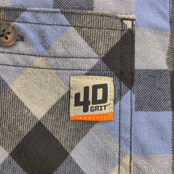 Duluth Trading 40 Grit Flannel Shirt Mens Large Tall Blue Gray Plaid Long Sleeve - Picture 3 of 12